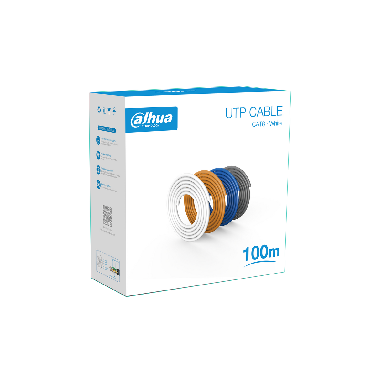 Câble blanc UTP CAT6 CPR DAHUA Dévidoir de 100m – PFM920I-6U-C-100