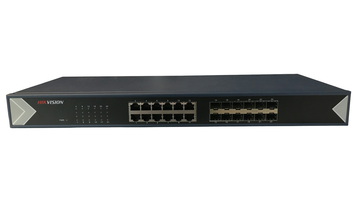 Switch Non manageable 24 ports Gigabit (12 RJ45, 12 fibre optique) – DS-3E0524TF(B)