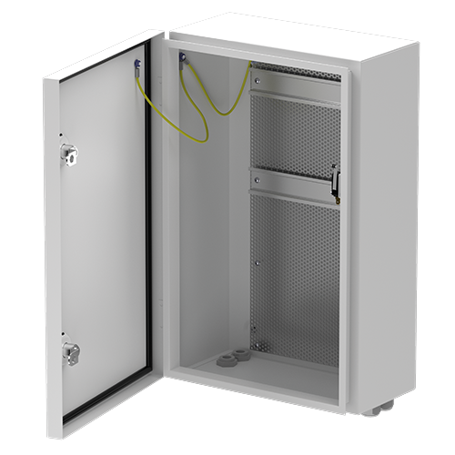 Coffret vide IP66 grand modèle avec RAIL DIN + grille perforée – COF-IPG1