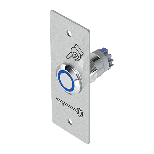 Bouton poussoir inox bleu 19mm, bornier à vis + plaque – BOUTON POUSSOIR