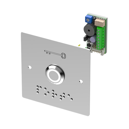 BP inox plaque LARGE-brail-buzzer-Led V/B (prévoir PBHI2) – PB19VB_BBL