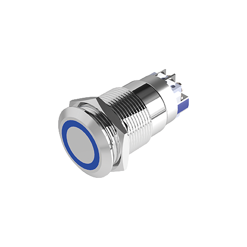 Bouton poussoir INOX bleu 19 mm, NO+NC, 12V DC – BOUTON POUSSOIR