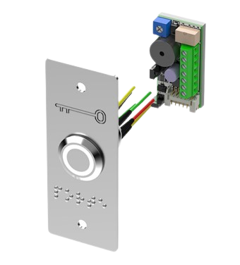 Bouton poussoir inox avec plaque étroite braille PORTE Led bicolore V/B Buzzer – PB19VB_BBL-E
